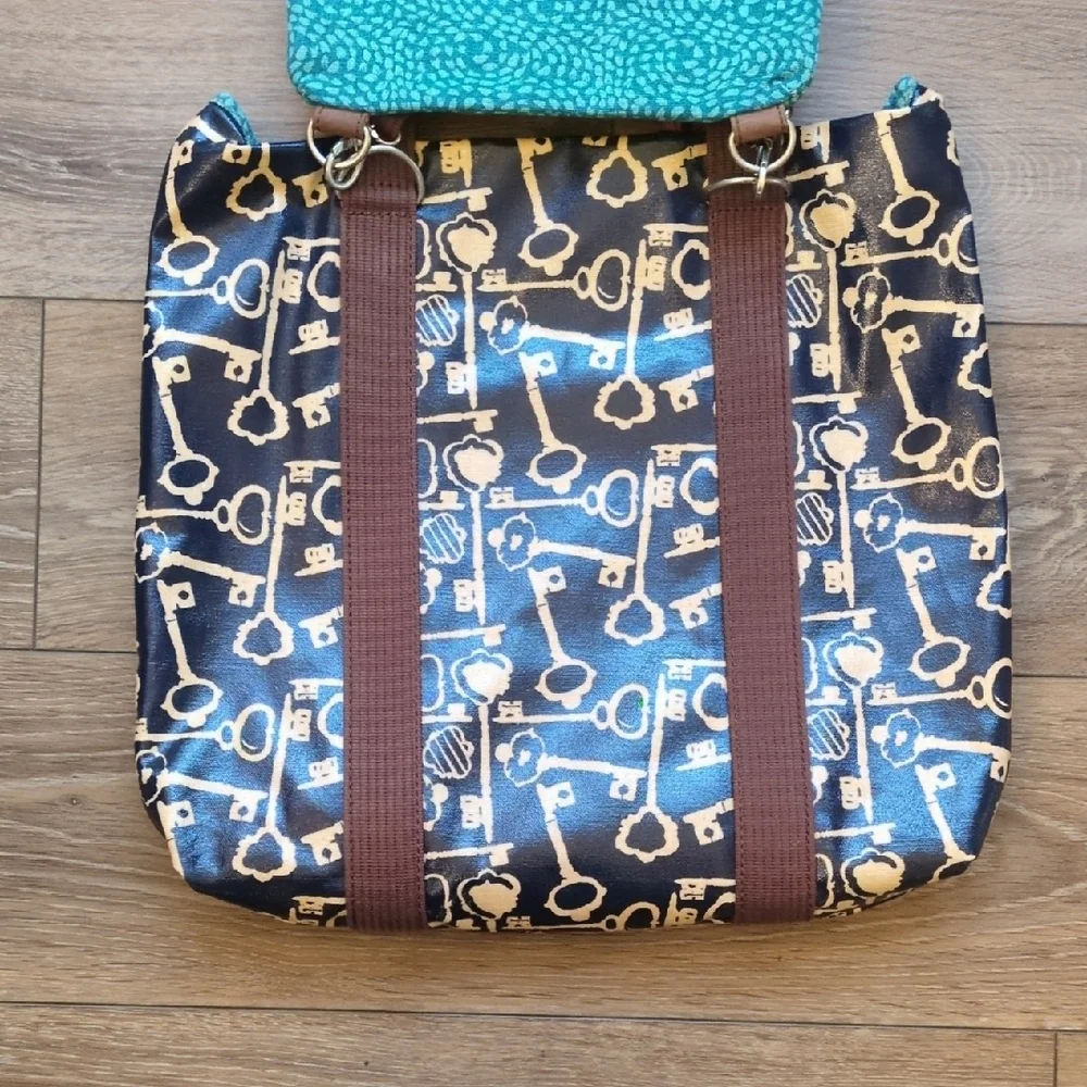 Fossil Key Per Large Coated Canvas Tote Bag‎ Shoulder Purse w/ Matching Pouch